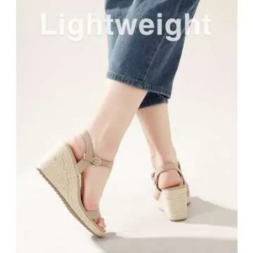Ankis Platform Wedge Sandals for Women, Nude Espadrille Womens Wedge Sandals Comfortable Open Toe Ankle Strap High Heel Wedges for Women Dressy Summer -3.4Inch