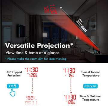 DR.PREPARE Projection Alarm Clock, Digital Clock Projector on Ceiling with Indoor/Outdoor Temperatur...