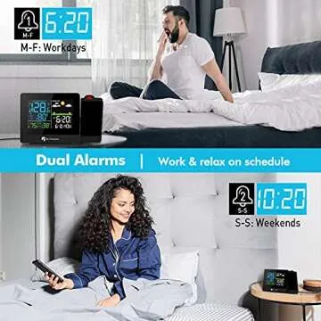 DR.PREPARE Projection Alarm Clock, Digital Clock Projector on Ceiling with Indoor/Outdoor Temperature Display, Dual Alarms, Colored Backlight, Weather Forecast, and Battery Backup for Bedroom