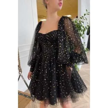 Women's Sweetheart Homecoming Dress Petite Short Puffy Sleeve Prom Dress with Pockets Sparkle Starry Tulle Sky Blue Corset Formal Evening Gowns US14