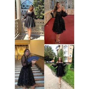 Women's Sweetheart Homecoming Dress Petite Short Puffy Sleeve Prom Dress with Pockets Sparkle Starry Tulle Sky Blue Corset Formal Evening Gowns US14