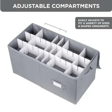 Christmas Ornament Storage Container with Dividers -Box Stores Up to 54-4" Ornaments, Zippered, Convenient, Adjustable, Heavy Duty 600D, Large Organizer Bin to Protect and Store Holiday Décor (Grey)