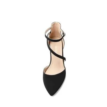 DREAM PAIRS Women's Closed Pointed Toe Low Chunky Heels Pumps Ankle Strap Wedding Business Dressy Shoes SDPU2354W Size 8, Black-Nubuck