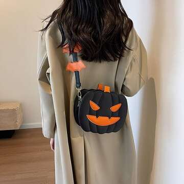 Pumpkin Crossbody Bag Purse Novelty Halloween Devil Shoulder Bag for Women Funny Bat Wing Crossbody Purse