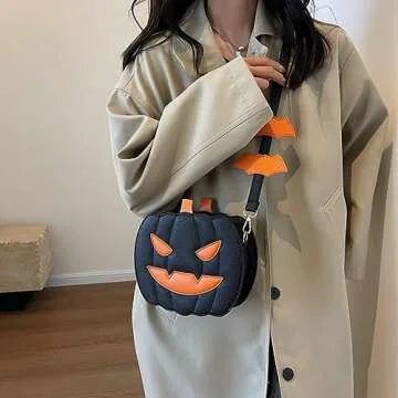 Pumpkin Crossbody Bag Purse Novelty Halloween Devil Shoulder Bag for Women Funny Bat Wing Crossbody Purse