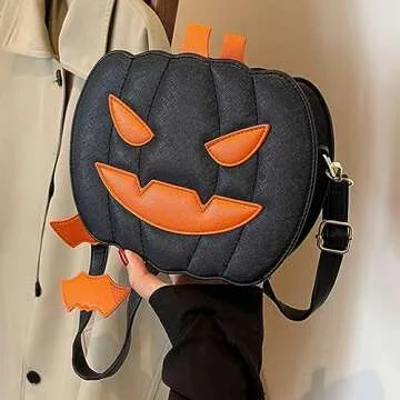 Pumpkin Crossbody Bag Purse Novelty Halloween Devil Shoulder Bag for Women Funny Bat Wing Crossbody Purse