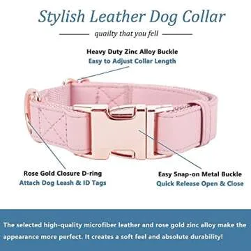 Dog Collar and Leash Set.Soft and Easy to Clean Vegan Leather with Rose Gold Metal Buckle for Small Medium Large Dogs (Pink, S(12.2"-16.9"))