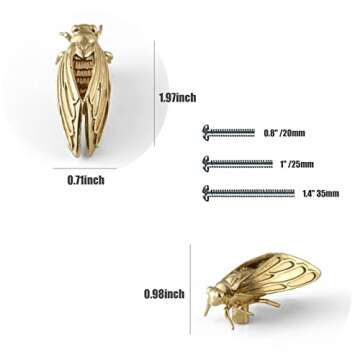 Creative Animal Shape Brass Knobs for Kitchen Cabinets - Pack of 2 (Cicada)