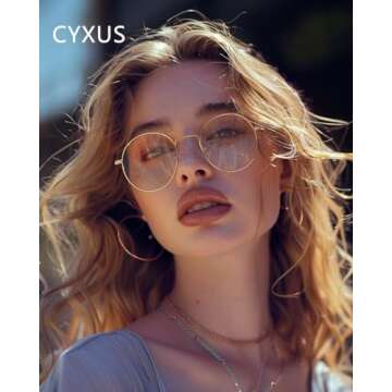 Cyxus Blue Light Glasses for Women Round Wire Frame Computer Glasses for Men UV Blocking Filter Clear Lens Metal Eyewear Ultralight Relieve Digital Screen Eye Strain, Headache