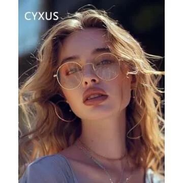 Cyxus Blue Light Glasses for Women Round Wire Frame Computer Glasses for Men UV Blocking Filter Clear Lens Metal Eyewear Ultralight Relieve Digital Screen Eye Strain, Headache