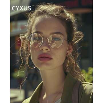Cyxus Blue Light Glasses for Women Round Wire Frame Computer Glasses for Men UV Blocking Filter Clear Lens Metal Eyewear Ultralight Relieve Digital Screen Eye Strain, Headache