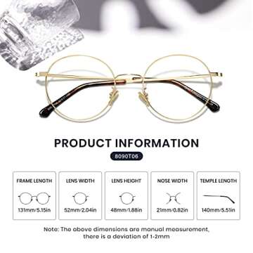 Cyxus Blue Light Glasses for Women Round Wire Frame Computer Glasses for Men UV Blocking Filter Clear Lens Metal Eyewear Ultralight Relieve Digital Screen Eye Strain, Headache
