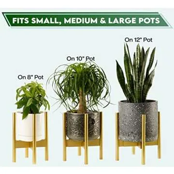 ZPirates Golden Plant Stand for Indoor - Adjustable, for 8 10 12 Inch Planter Pots and Flower Vases - Gold