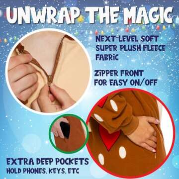 Funziez! Womens Reindeer Costume - Plush Holiday Onesie - One Piece Pajama (Large)