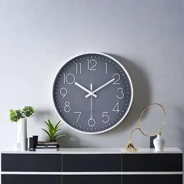 jomparis Wall Clock 12 Inch Non-Ticking Silent Battery Operated Round Wall Clock Modern Simple Style Decor Clock for Home/Office/School/Kitchen/Bedroom/Living Room