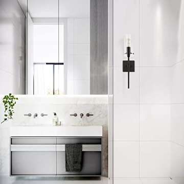 Noele Black Wall Sconces Set of 2, Modern Wall Lights Hardwired Wall Sconce, Industrial Vanity Lighting Fixtures for Bathroom Farmhouse Living Room Wall Lamp with Glass Shades (Bulb not Included)