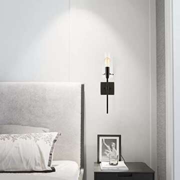 Noele Black Wall Sconces Set of 2, Modern Wall Lights Hardwired Wall Sconce, Industrial Vanity Lighting Fixtures for Bathroom Farmhouse Living Room Wall Lamp with Glass Shades (Bulb not Included)