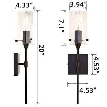 Noele Black Wall Sconces Set of 2, Modern Wall Lights Hardwired Wall Sconce, Industrial Vanity Lighting Fixtures for Bathroom Farmhouse Living Room Wall Lamp with Glass Shades (Bulb not Included)