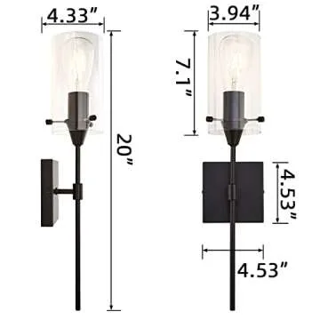 Noele Black Wall Sconces Set of 2, Modern Wall Lights Hardwired Wall Sconce, Industrial Vanity Lighting Fixtures for Bathroom Farmhouse Living Room Wall Lamp with Glass Shades (Bulb not Included)