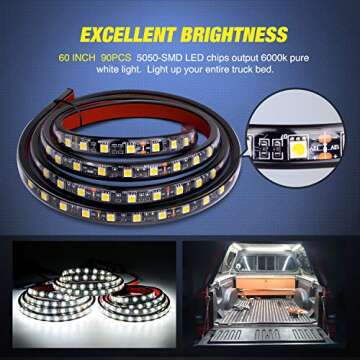 Nilight 3PCS 60 Inch Bed Light Strip - Super Bright LED Lights for Trucks, RVs, Boats