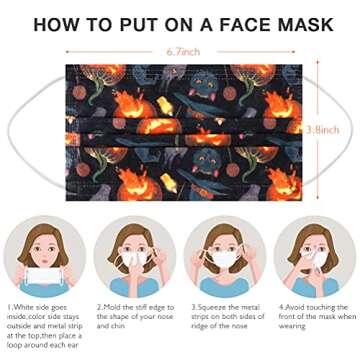Disposable Face Mask Halloween - 50Pcs Printed Disposable Face Mask, 3 Ply Multicolored, Adult Face Masks for Women and Men