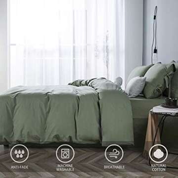 JELLYMONI Green 100% Washed Cotton Duvet Cover Set Queen, Duvet Cover with Bow tie Closure, 3 Pieces Ultra Soft Bowknot Duvet Cover(Without Comforter)