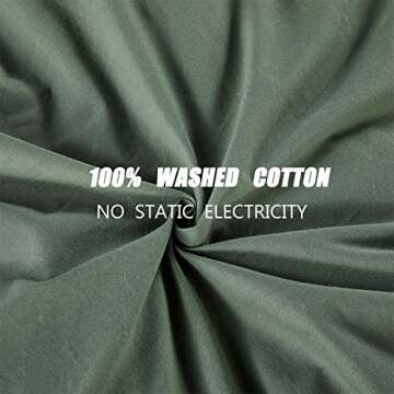 JELLYMONI Green 100% Washed Cotton Duvet Cover Set Queen, Duvet Cover with Bow tie Closure, 3 Pieces Ultra Soft Bowknot Duvet Cover(Without Comforter)