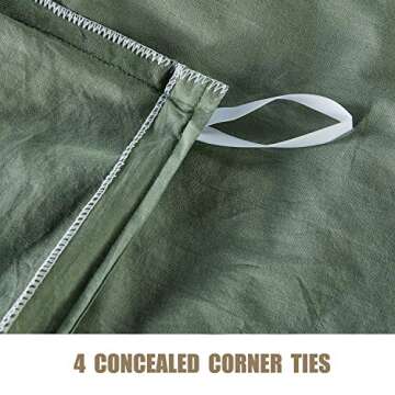 JELLYMONI Green 100% Washed Cotton Duvet Cover Set Queen, Duvet Cover with Bow tie Closure, 3 Pieces Ultra Soft Bowknot Duvet Cover(Without Comforter)