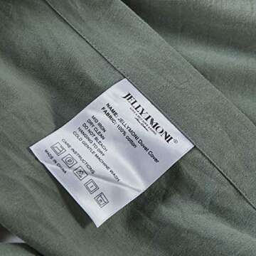 JELLYMONI Green 100% Washed Cotton Duvet Cover Set Queen, Duvet Cover with Bow tie Closure, 3 Pieces Ultra Soft Bowknot Duvet Cover(Without Comforter)