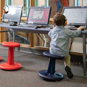 KORE Design Wobble Stool Chair, Girls + Boys Kid Desk Stools, Ergonomic Small Office Chairs, Flexible Seating for Active Kids, ADD/ADHD, Classroom, School, Home, Junior (16in), Age 8-9 yrs, Grey