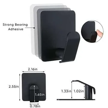 Taozun Adhesive Hooks - Black Towel Hooks 4 Packs Coat Robe Hooks Stainless Steel Wall Hooks Rustpro...