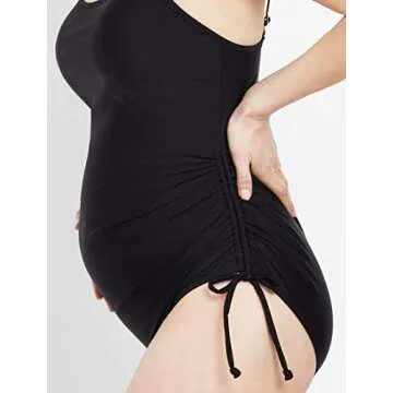 Motherhood Maternity Women's Standard Beach Bump Maternity One Piece Swimsuit UPF 50+ Pregnancy Swimwear, Solid Black, Small