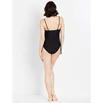 Motherhood Maternity Women's Standard Beach Bump Maternity One Piece Swimsuit UPF 50+ Pregnancy Swimwear, Solid Black, Small