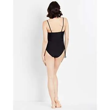 Motherhood Maternity Women's Standard Beach Bump Maternity One Piece Swimsuit UPF 50+ Pregnancy Swimwear, Solid Black, Small