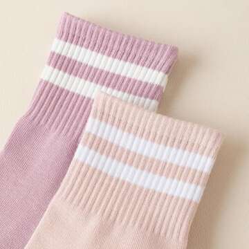 Xhonp Mini Crew Socks for Women Striped Quarter Socks Vintage Retro Running Socks 5 Pairs (US, Alpha, One Size, Regular, Regular, colour 3)