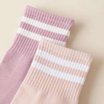 Xhonp Mini Crew Socks for Women Striped Quarter Socks Vintage Retro Running Socks 5 Pairs (US, Alpha, One Size, Regular, Regular, colour 3)