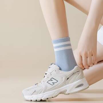 Xhonp Mini Crew Socks for Women Striped Quarter Socks Vintage Retro Running Socks 5 Pairs (US, Alpha, One Size, Regular, Regular, colour 3)