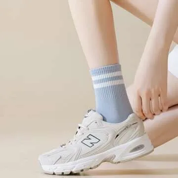 Xhonp Mini Crew Socks for Women Striped Quarter Socks Vintage Retro Running Socks 5 Pairs (US, Alpha, One Size, Regular, Regular, colour 3)