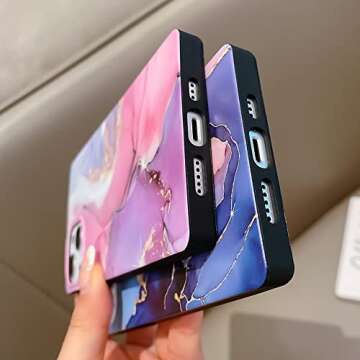KERZZIL Cute Square Compatible with iPhone 13 Marble Case (2021) 6.1-inch,Slim Elegant Matte Soft TPU Silicone Gel Protective Cases Cover Design for iPhone 13(Pink)
