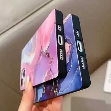 KERZZIL Cute Square Compatible with iPhone 13 Marble Case (2021) 6.1-inch,Slim Elegant Matte Soft TPU Silicone Gel Protective Cases Cover Design for iPhone 13(Pink)