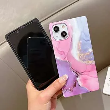 KERZZIL Cute Square Compatible with iPhone 13 Marble Case (2021) 6.1-inch,Slim Elegant Matte Soft TPU Silicone Gel Protective Cases Cover Design for iPhone 13(Pink)