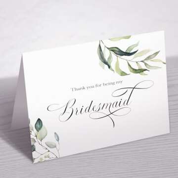 Moonrise Papery Set of 10 Greenery Wedding Party Thank You Cards, Bridesmaid Thank You Card, Maid of...