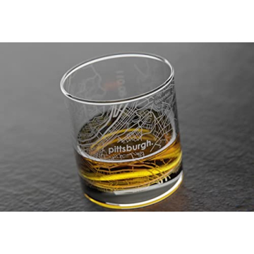 Well Told Engraved Pittsburgh Pennsylvania Map Rocks Glass, Old Fashioned Whiskey Glass (11 oz, Clea...