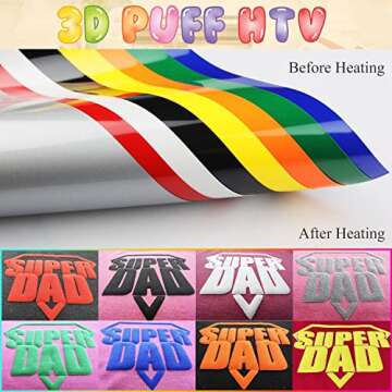 TransWonder Puff-Vinyl-Heat-Transfer - 8Pcs 3D Puff Heat Transfer Vinyl Puff Vinyl for T-Shirts, 12x10" Puff HTV Vinyl Bundle for Cricut Air or Maker