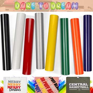 TransWonder Puff-Vinyl-Heat-Transfer - 8Pcs 3D Puff Heat Transfer Vinyl Puff Vinyl for T-Shirts, 12x10" Puff HTV Vinyl Bundle for Cricut Air or Maker