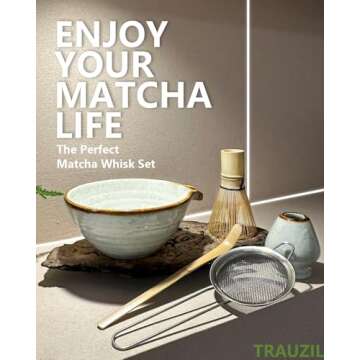 Taruzil Matcha Whisk Set - Bamboo Whisk, Bowl & Accessories for Tea Lovers