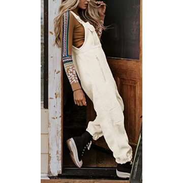 Ebifin Women's Fleece Warm Overalls Winter Loose Casual Jumpsuits with Pockets