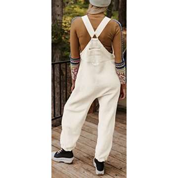 Ebifin Women's Fleece Warm Overalls Winter Loose Casual Jumpsuits with Pockets