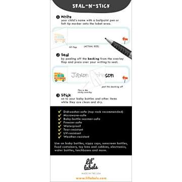 Bottle Labels, Write-On, Self-Laminating, Waterproof Kids Name Labels for Baby Bottles, Sippy Cup for Daycare School, Made in The USA, Dishwasher Safe (Transportation) Boy or Girl