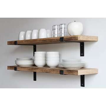 Urban Legacy Deep Shelves | White Oak Hardwood with Torched Finish | Full Brackets | High Weight Capacity | Set of 2 (Torched Oak, Bracketed 48" x 11" x 2")